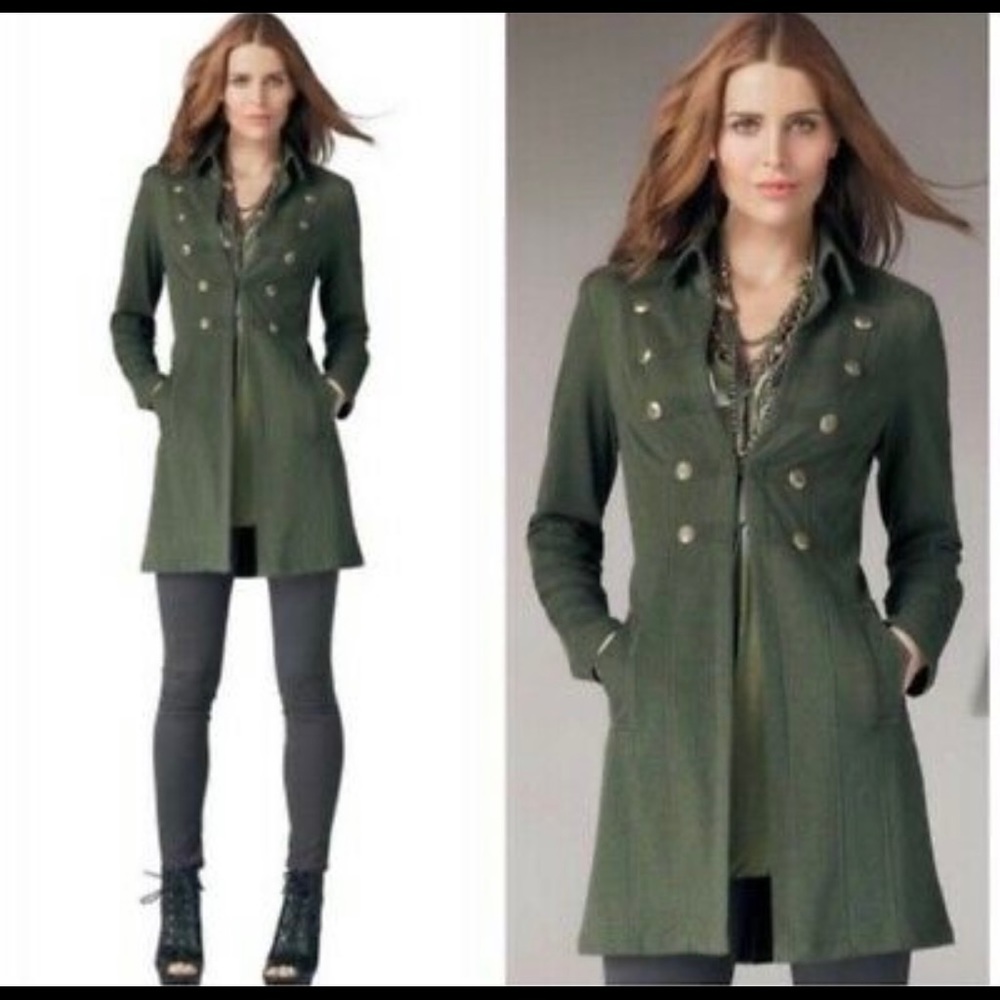CAbi trench sweater jacket olive green XS military